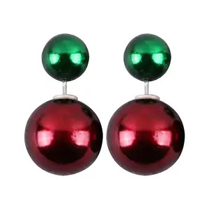 2024 Merry Christmas Red Green Resin Beads Double Pearl Jewelry Simple Accessory Acrylic Stud Earrings for Women Girls