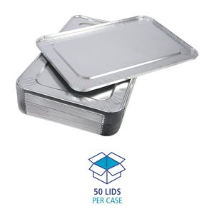 Boardwalk 12.88 In. X 20.81 In. X 0.63 In. Aluminum Disposable <b>Steam</b> Table <b>Pan</b> Lids (50/Carton) - Product Image 6