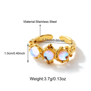 Ensemble <span class=keywords><strong>de</strong></span> bagues vintage tendance en acier inoxydable, plaqué or 18 carats PVD, étanche, antirouille, avec bande ouverte réglable et pierres <span class=keywords><strong>de</strong></span> lune - Product Image 5