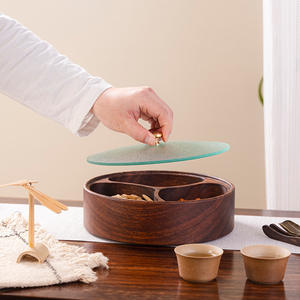 Plateau à fruits et à en-cas à double couche en noyer d'Amérique du Sud, bois d'<span class=keywords><strong>acacia</strong></span>, couvercle en verre pour fête, moulage monobloc jetable, classique - Product Image 3