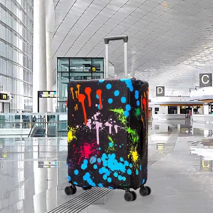 Custom Logo Printed on Demand Luggage Trolley Bag Protector Covers Wholesale Elastic Traveler Suitcase Cover