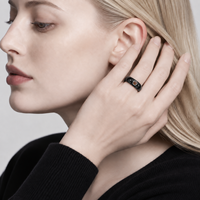 Bague en céramique de zircone noire avec acier inoxydable et zircon orange, bijoux de mariage unisexe, vente en gros, personnalisation OEM ODM
