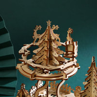 Vente en gros de boîtes à musique en bois 3D, village de Noël, puzzle à assembler soi-même, modèle de diorama de scène hivernale