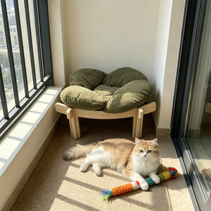 Wooden Cat <b>Bed</b> Sofa Oval Removable Washable Corduroy Pet Resting <b>Bed</b> For Cats Small Pet Nest - Product Image 1