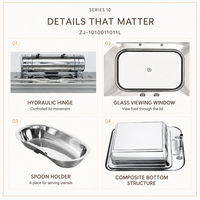 Ensemble de buffet de luxe en acier inoxydable avec couvercle en verre et charnière mécanique, compatible induction, pour service alimentaire