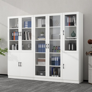 Vetrina Moderna da Terra, Espositore in Legno dal <span class=keywords><strong>Design</strong></span> Semplice, Libreria con Ante in Vetro, Mobile Combinato per Archiviazione - Product Image 3