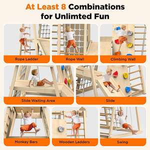 สนามเด็กเล่นในร่ม มอนเตสซอรี่ อุปกรณ์เล่นไม้เอนกประสงค์ รูปทรงรุ้ง ราวปีนป่าย ปรับระดับได้ สำหรับเด็ก - Product Image 2