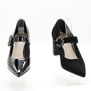Zapatos de Tacón Cuadrado con Punta en Pico y Hebilla de Diamantes de Imitación para Mujer, Elegantes para Fiestas y Bodas, Directo de Fábrica - Product Image 1