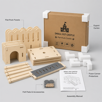 Château pour animaux à 2 niveaux, maison cachette, rampe antidérapante en feutre, bois naturel, assemblage modulaire, espace tunnel arqué pour cochon d'Inde et hamster
