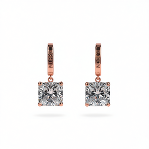 Pendientes de cristal cuadrados de oro rosa Reon con engaste de garra para mujer, uso diario, estilo clásico E287 - Product Image 1