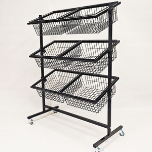 Estante de Exhibición de 3 Niveles <span class=keywords><strong>con</strong></span> <span class=keywords><strong>Ruedas</strong></span>, de Metal Negro, para Chips, Ajustable, para Almacenamiento de Snacks en Supermercados - Product Image 5