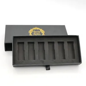Custom Logo Cardboard Perfume Bottle Drawing Box Package Slide Drawer Paper Box With Black Foam For Attar Oud Bottle
