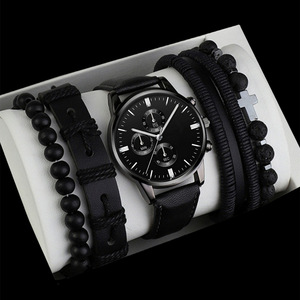 Reloj de cuarzo a la moda para hombre, correa de cuero, conjunto de reloj y pulsera para hombre, estilo Simple - Product Image 6