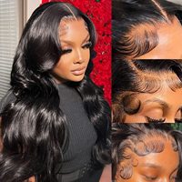 Perruque Body Wave HD Lace Front pré-épilée avec mèches, cheveux humains indiens Remy, densité 150%, longue, avec dentelle transparente