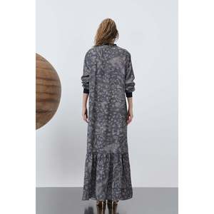 Puane Women's Casual Ribbed Collar Patterned Midi <b>Dress</b> with Comfortable Fit and Lightweight Fabric for Everyday Style, Navy - Product Image 3