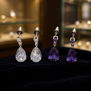 <b>Crystal</b> Earrings <b>Water</b> Drop Shape Amethyst 925 Silver Rhodium Plated Classic Women's Party Jewelry Drop Earrings - Product Image 2