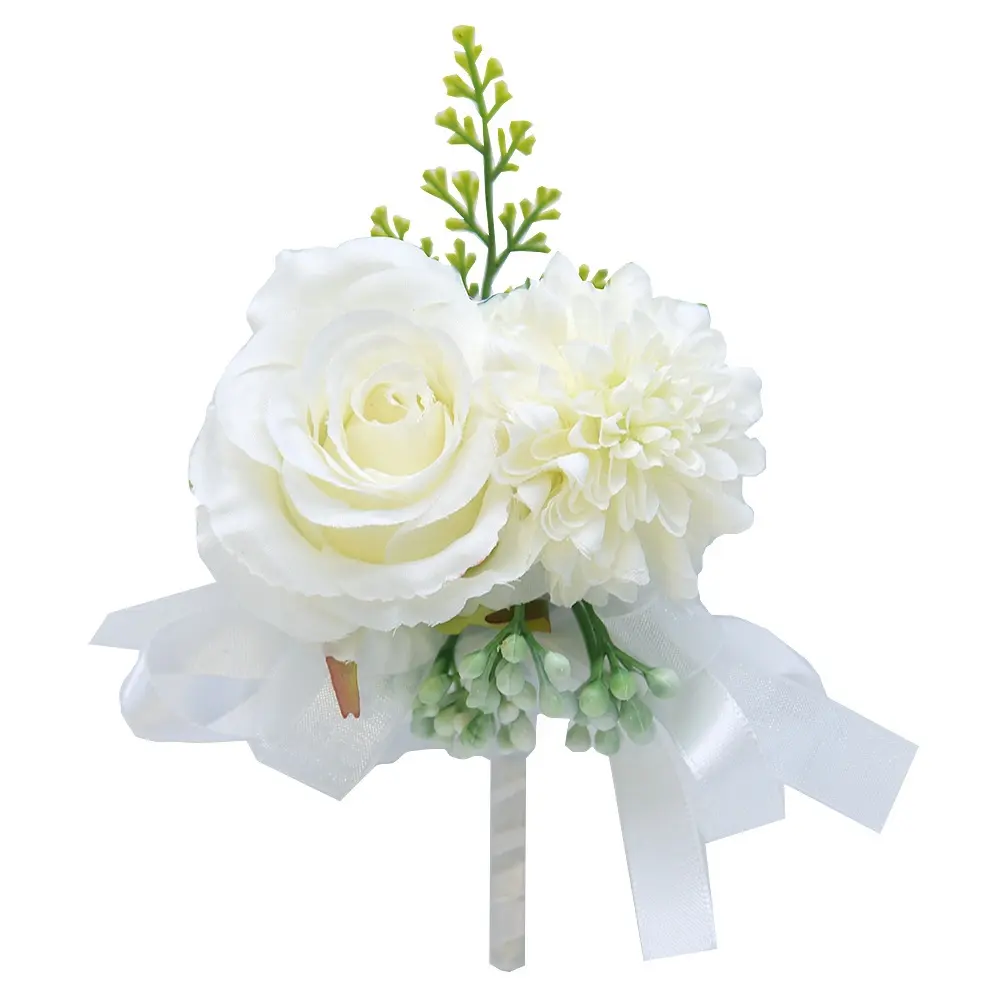 Z134卸売偽人工シルクバラ花手首ブレスレットコサージュ結婚式の装飾