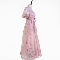 Nouvelle Robe Midi Style Palais à Grande Jupe Évasée, Manches Bouffantes à Fleurs Tridimensionnelles, Série Robes Industrielles de Haute Qualité avec Ceinture