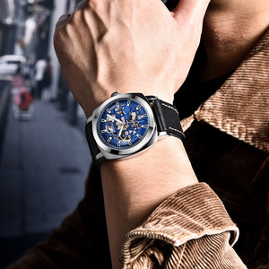 Benyar <b>Skeleton</b> Mechanical <b>Watch</b> 15mm <b>Automatic</b> Men's Waterproof Leather Strap <b>Watch</b> - Product Image 3