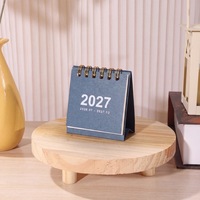 Kalender Meja Kertas Spiral Multi-Warna Minimalis Mini Macaron 2027 dengan Bingkai Foto dan Jam