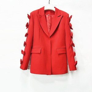 AELESEEN High Fashion Women's Blazer Suit Autumn Winter <strong>Red</strong> Black Temperament Heavy Industry <strong>Bow</strong> 3D Design Long Coat Female - Product Image 6