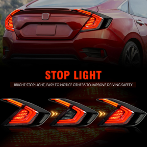 AURON LED Rear Back Light Tail Lamp <b>ABS</b> Red Retrofit Upgrade Daytime Running Light 12V for Honda Civic 2016-2021 Light - Product Image 4