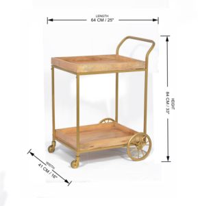 Vente en gros d'hôtel de bonne qualité cadre en métal doré personnalisé avec dessus en bois chariot de bar de service pliant chariot 2 couches avec étages - Product Image 6