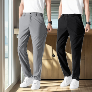 Pantalones de Hombre de Verano, Ligeros, Transpirables, Tejidos, Estilo Casual de Negocios, Nuevo Diseño, Elásticos, con Pliegues Delanteros y Cierre con Cordón, Lavado Claro - Product Image 2