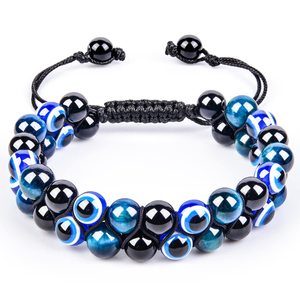 Braccialetto di pietra naturale con perline di malocchio a strati fatto a mano bracciale in pietra naturale di ossidiana nera ematite occhio di tigre Lava magnetica salute uomo donna gioielli - Product Image 5