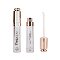 Tube de brillant à lèvres vide de 5 ml, transparent, rond, avec applicateur en or rose, logo personnalisé, emballage cosmétique, marque privée