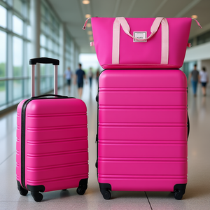 Ensemble de bagages rigides DB Luxury 2 pièces 20" et 28" avec roulettes, en ABS, rose, avec serrure TSA, légers - Product Image 2