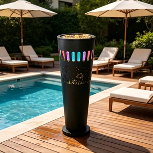 Fontaine d'eau moderne noire sur pied avec lumières LED colorées et découpes florales, élément aquatique d'intérieur pour la décoration de la maison et du bureau - Product Image 3