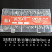 600 pièces d'art d'ongle en boîte pliées sans trace sans sculpture autocollant complet demi-givré court carré Ballet faux ongles doigts français