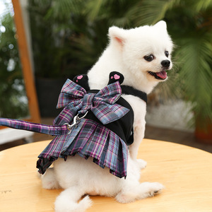 <b>Pet</b> <b>Harness</b> With Plaid Skirt And Bow For Small Medium Dogs Cats Adjustable Comfortable Durable Chest Strap Walking Clothes - Product Image 4