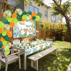 Décorations de fête d'<span class=keywords><strong>anniversaire</strong></span> pour enfants sur le thème de la jungle Nicro, comprenant un fond de scène, une <span class=keywords><strong>nappe</strong></span>, une bannière, des articles de table en papier et des décorations de table - Product Image 5
