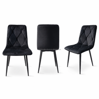 Chaise de salle à manger moderne en velours noir avec dossier incurvé - Chaise latérale douce et ergonomique pour la maison et le café