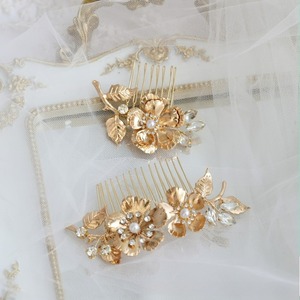 Mariée or métal fleurs peigne à cheveux ensemble strass perle cheveux accessoires romain style rétro coiffure mariée mariage bijoux - Product Image 3