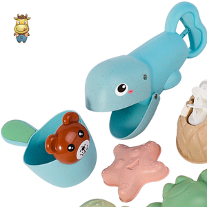 Lot de 6 jouets de plage en paille de blé pour enfants, avec pelle à sable en forme de baleine et moules d'animaux, sac en filet écologique, pour jeux de sable estivaux - Product Image 5