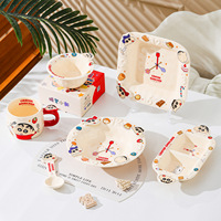 Service de table en céramique Crayon Shin-chan, motif horloge, bol, assiette, tasse, cuillère, vaisselle en porcelaine mignonne pour la maison, cadeau