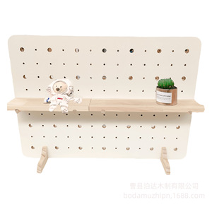 Wooden Pegboard Vertical <b>Desktop</b> Storage Rack No Drill Office Organizer 30x60cm Standing Type Rectangle Display <b>Shelf</b> - Product Image 2