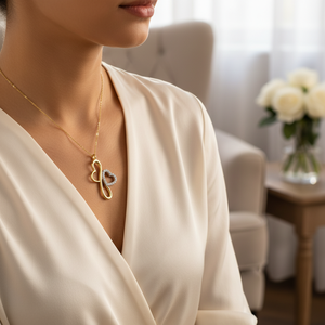 สร้อยคอรูปหัวใจสีทอง14K สายโซ่แห่งรักแฟชั่นสำหรับผู้หญิงทำด้วยมือสไตล์อาร์ตเดคโค - Product Image 3