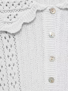Pulls en maille ajouré<span class=keywords><strong>e</strong></span> pour femmes, collection été 2026, manches courtes, respirant, boutonné, élégant, ajouré, blanc ivoire, décontracté pour le quotidien - Product Image 6