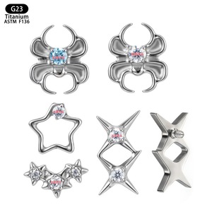 Boucles d'oreilles piercing en titane G23 F136 avec zircon étoile, bijoux géométriques tendance, accessoire cadeau - Product Image 4