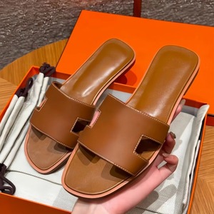 Flat Leather Anti-Slip Cushioning Wear-resistant Slide Sandals H-shaped Open Toe Designer for for Women Walking <b>Shoes</b> - Product Image 1