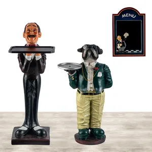 82cm cane maggiordomo statua con vassoio per ristorante fabbrica all'ingrosso grande Bulldog francese maggiordomo scultura