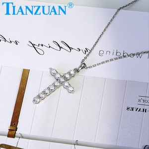Collar de Plata S925 con <span class=keywords><strong>Colgante</strong></span> de Cruz de Moissanita de 3mm, Joyería Redonda <span class=keywords><strong>Blanca</strong></span> D VVS, Regalo para Compromiso, Boda o Cita - Product Image 2