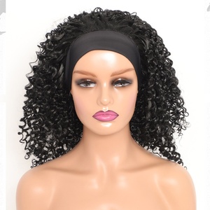 Perruque courte bouclée pour <span class=keywords><strong>femme</strong></span> avec bandeau, <span class=keywords><strong>cheveux</strong></span> <span class=keywords><strong>afro</strong></span> crépus volumineux, perruque noire en fibre résistante à la chaleur - Product Image 1