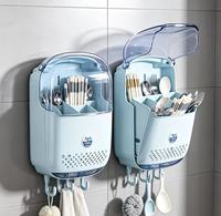 Boîte de rangement murale pour baguettes et cuillères avec couvercle anti-poussière et trou de drainage, support pour ustensiles de cuisine, organisateur de vaisselle pour la maison et les restaurants