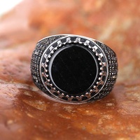 Vente en gros de bijoux turcs pour hommes, bagues en argent Sterling 925 véritable, bague noire, poids léger 6g, Zircon classique chrétien ES