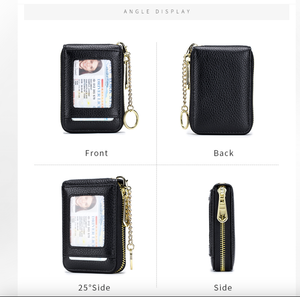Andong - Tarjetero de Cuero Vacuno Genuino con Múltiples Posiciones, Bloqueo RFID, Cartera para Hombre y Mujer, Monedero con Llavero, Bolsillo para Mujer - Product Image 4